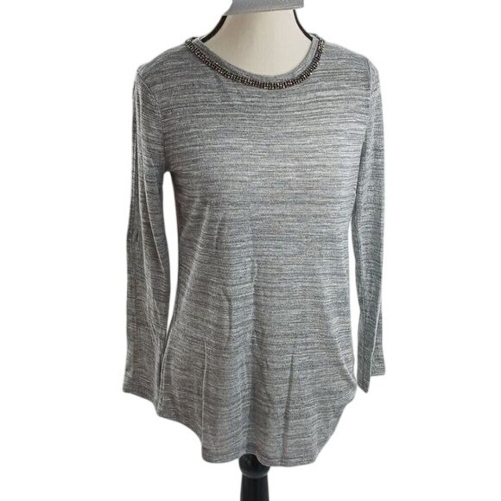 Juicy Couture Womens Size XS Gray Long Sleeve Knit Sweater Beaded Neckline